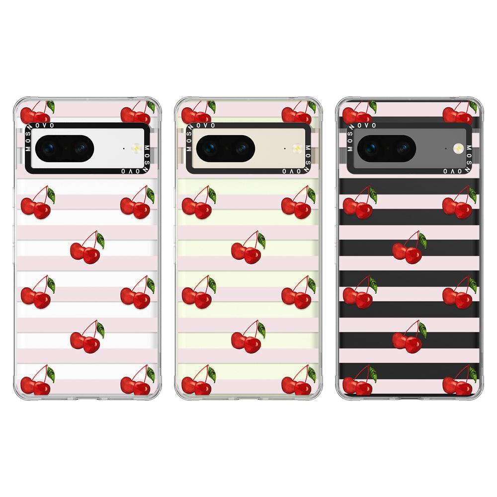 Pink Stripes Cherry Phone Case - Google Pixel 7 Case - MOSNOVO