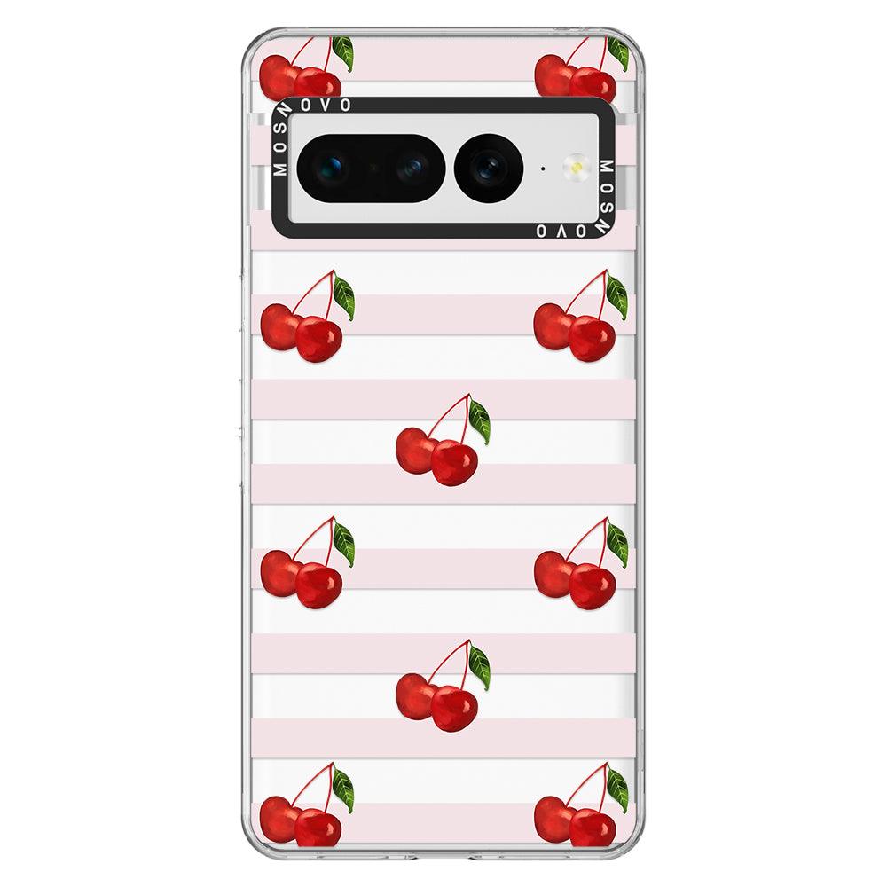 Pink Stripes Cherry Phone Case - Google Pixel 7 Pro Case - MOSNOVO