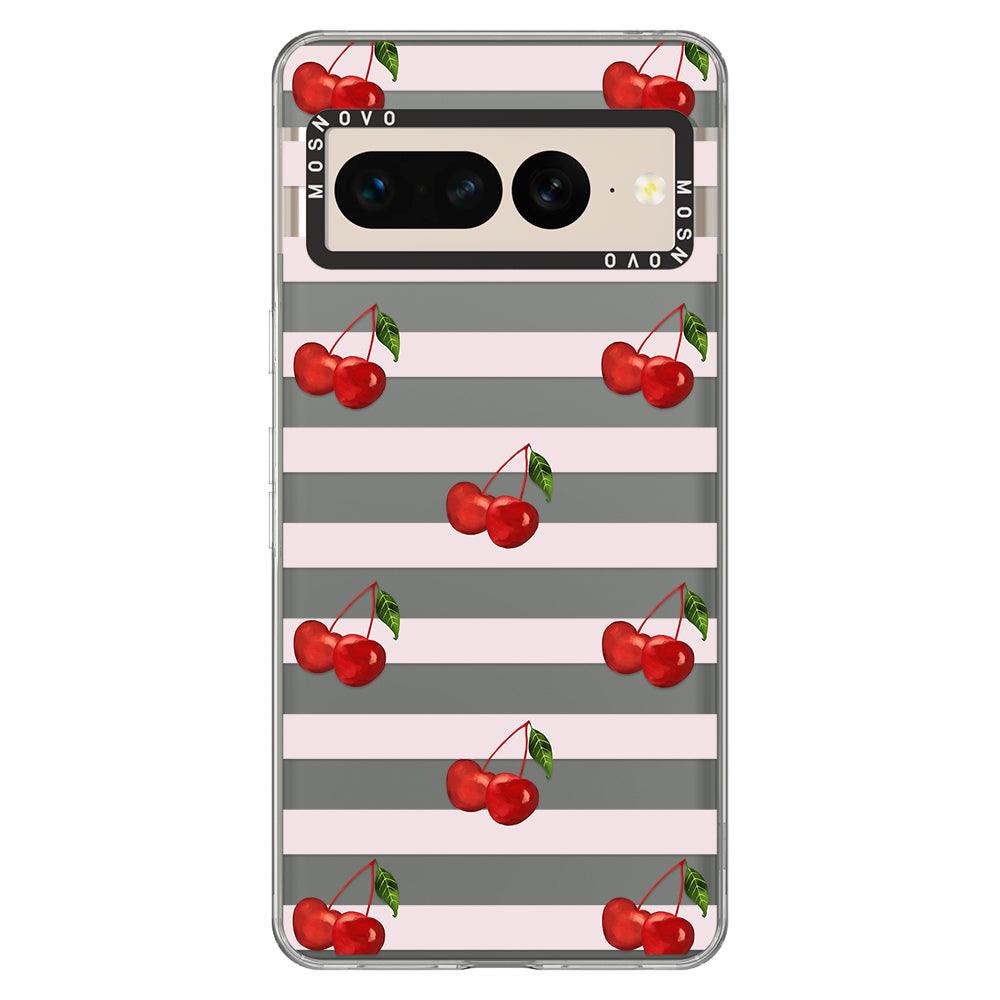 Pink Stripes Cherry Phone Case - Google Pixel 7 Pro Case - MOSNOVO