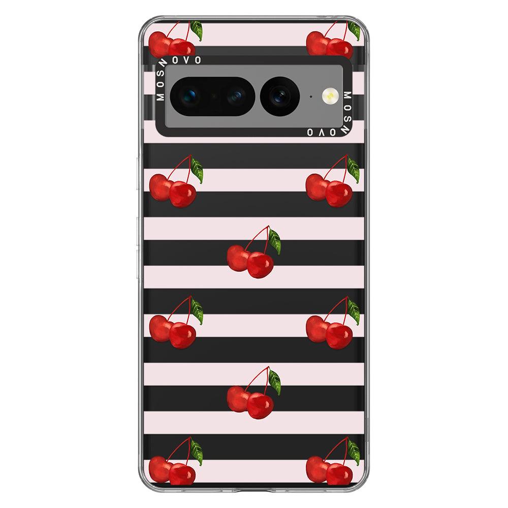 Pink Stripes Cherry Phone Case - Google Pixel 7 Pro Case - MOSNOVO