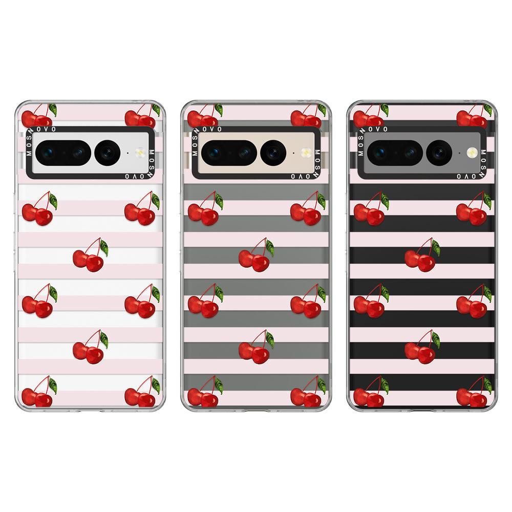 Pink Stripes Cherry Phone Case - Google Pixel 7 Pro Case - MOSNOVO