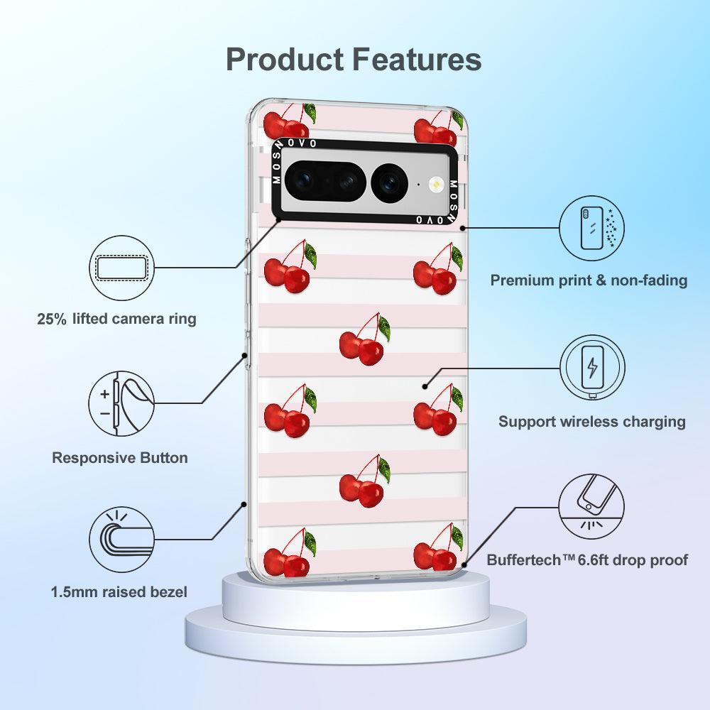 Pink Stripes Cherry Phone Case - Google Pixel 7 Pro Case - MOSNOVO