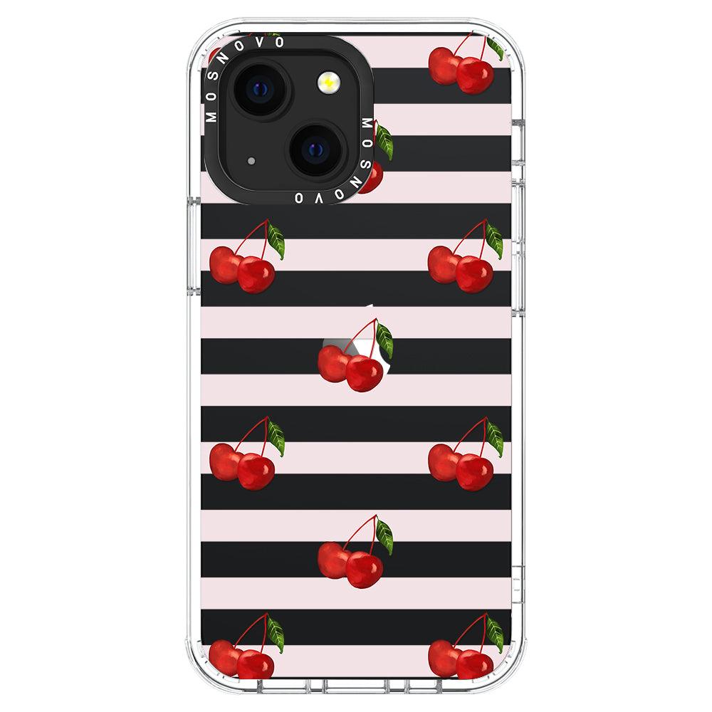 Pink Stripes Cherry Phone Case - iPhone 13 Mini Case - MOSNOVO