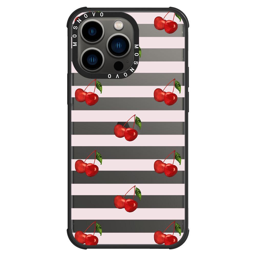 Pink Stripes Cherry Phone Case - iPhone 13 Pro Case - MOSNOVO