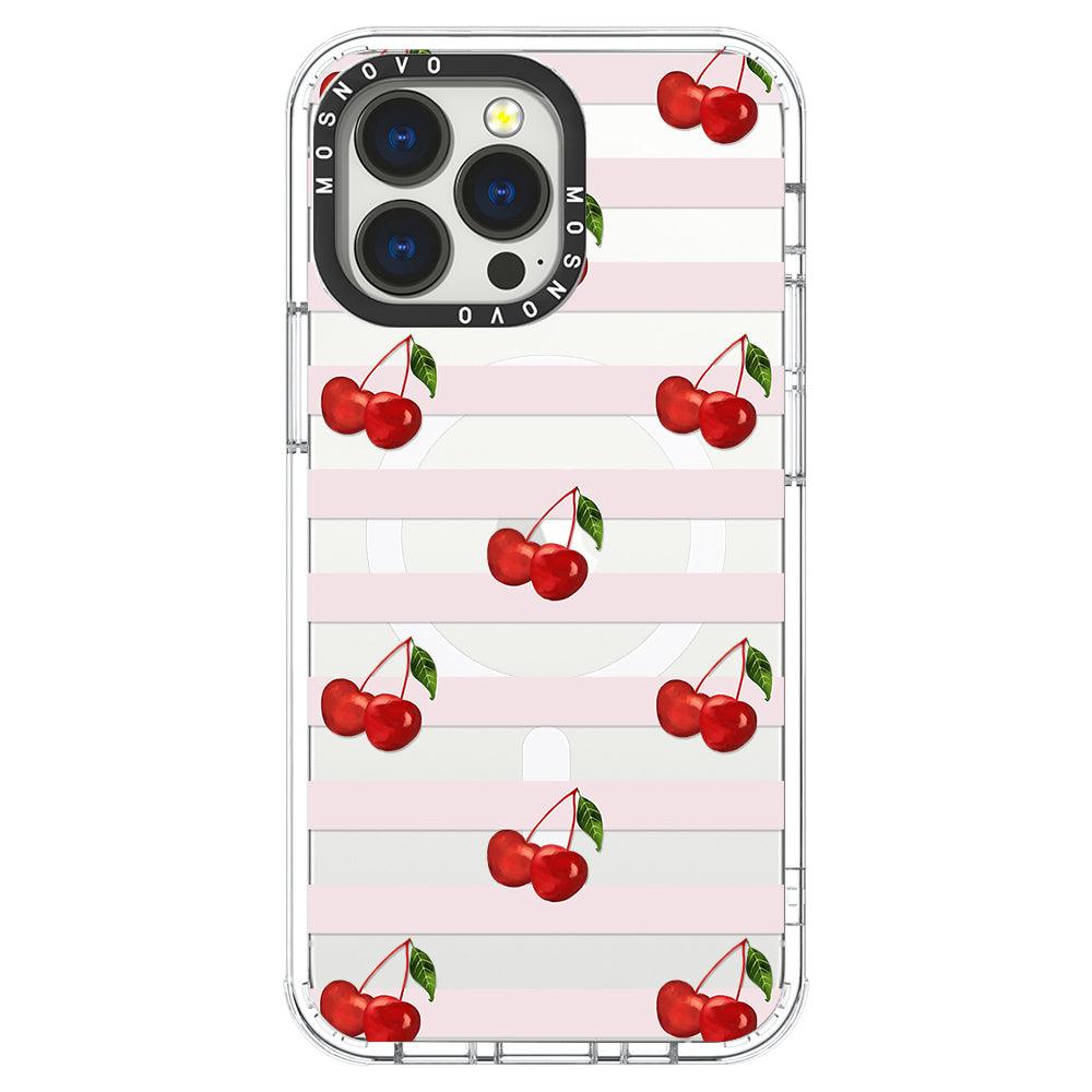 Pink Stripes Cherry Phone Case - iPhone 13 Pro Case - MOSNOVO