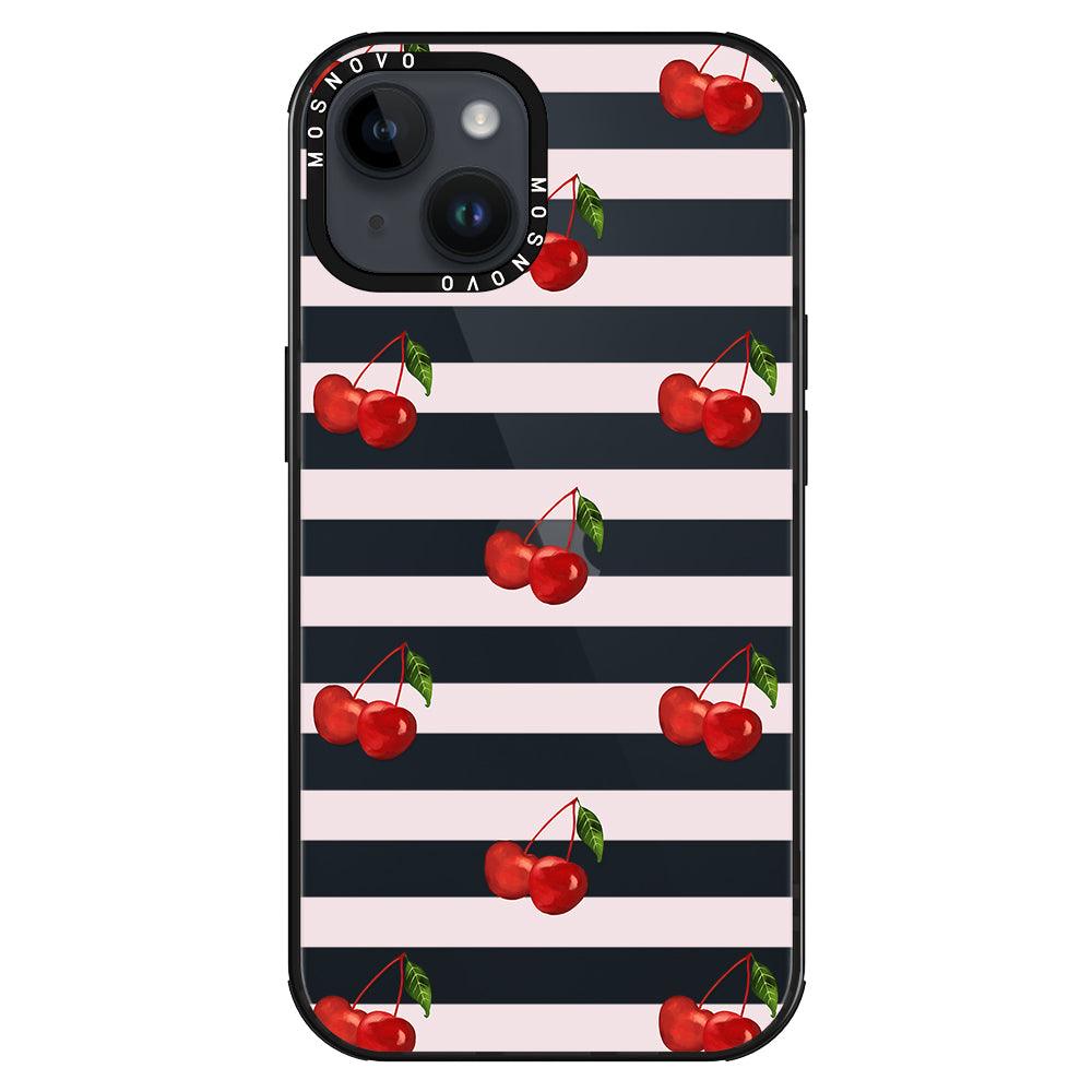 Pink Stripes Cherry Phone Case - iPhone 14 Plus Case - MOSNOVO