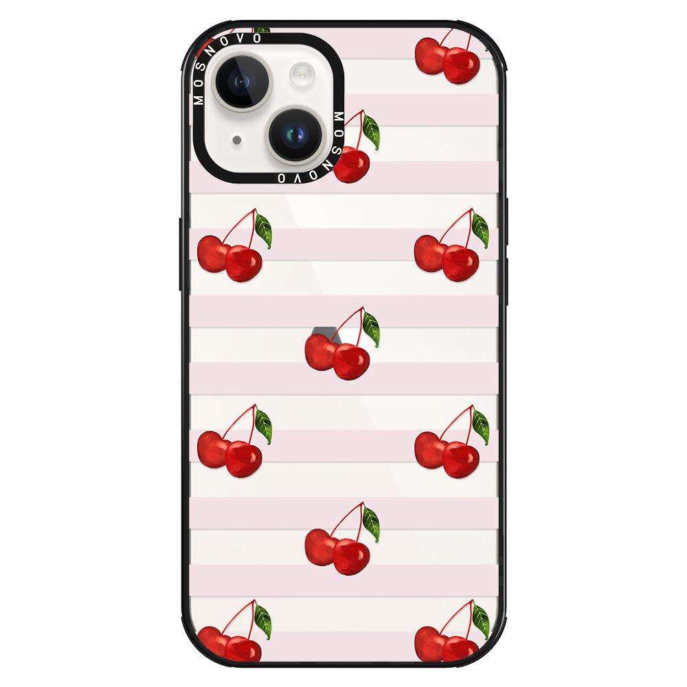 Pink Stripes Cherry Phone Case - iPhone 14 Plus Case - MOSNOVO