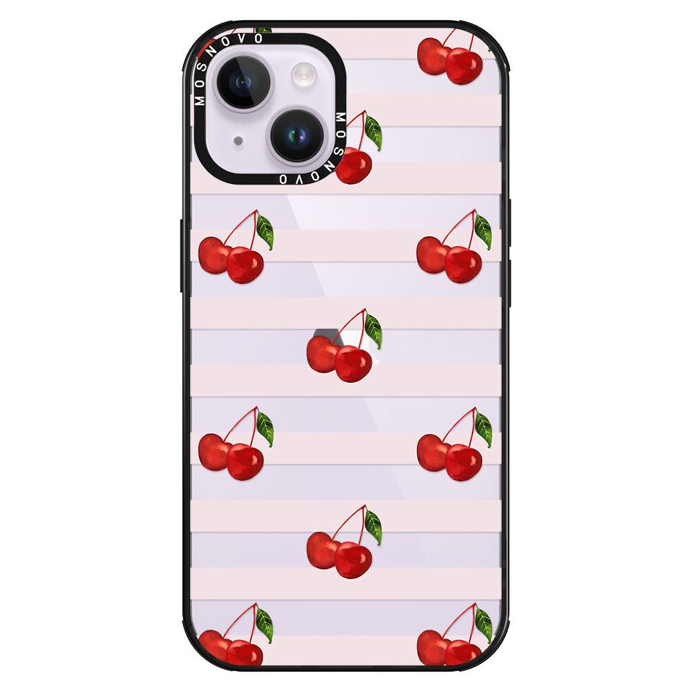 Pink Stripes Cherry Phone Case - iPhone 14 Plus Case - MOSNOVO