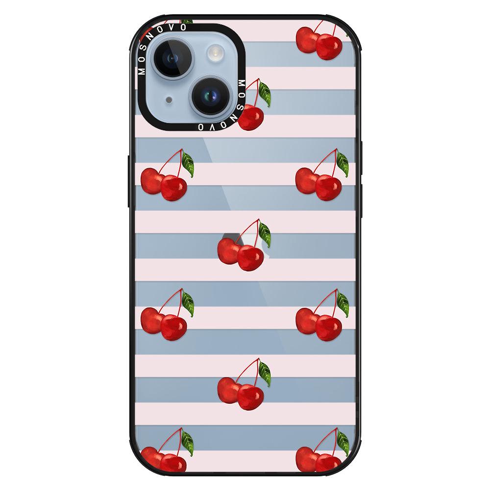 Pink Stripes Cherry Phone Case - iPhone 14 Plus Case - MOSNOVO