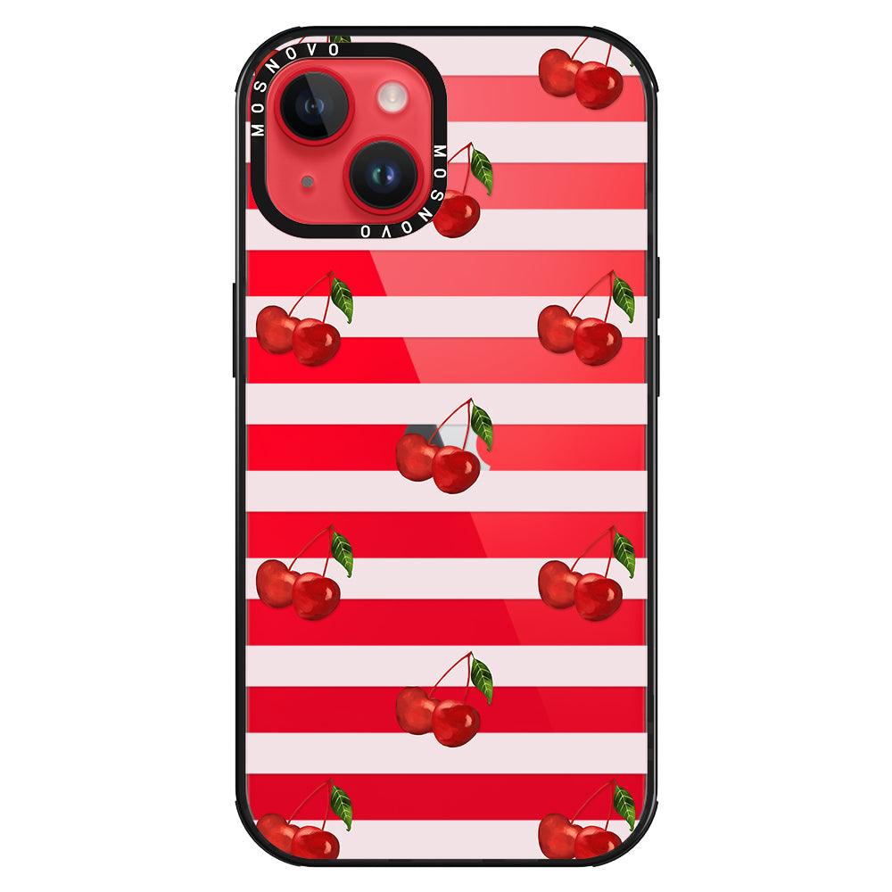 Pink Stripes Cherry Phone Case - iPhone 14 Plus Case - MOSNOVO