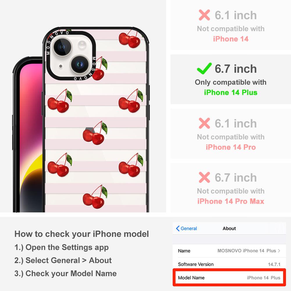 Pink Stripes Cherry Phone Case - iPhone 14 Plus Case - MOSNOVO