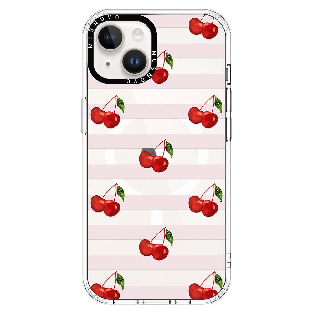 Pink Stripes Cherry Phone Case - iPhone 14 Plus Case - MOSNOVO