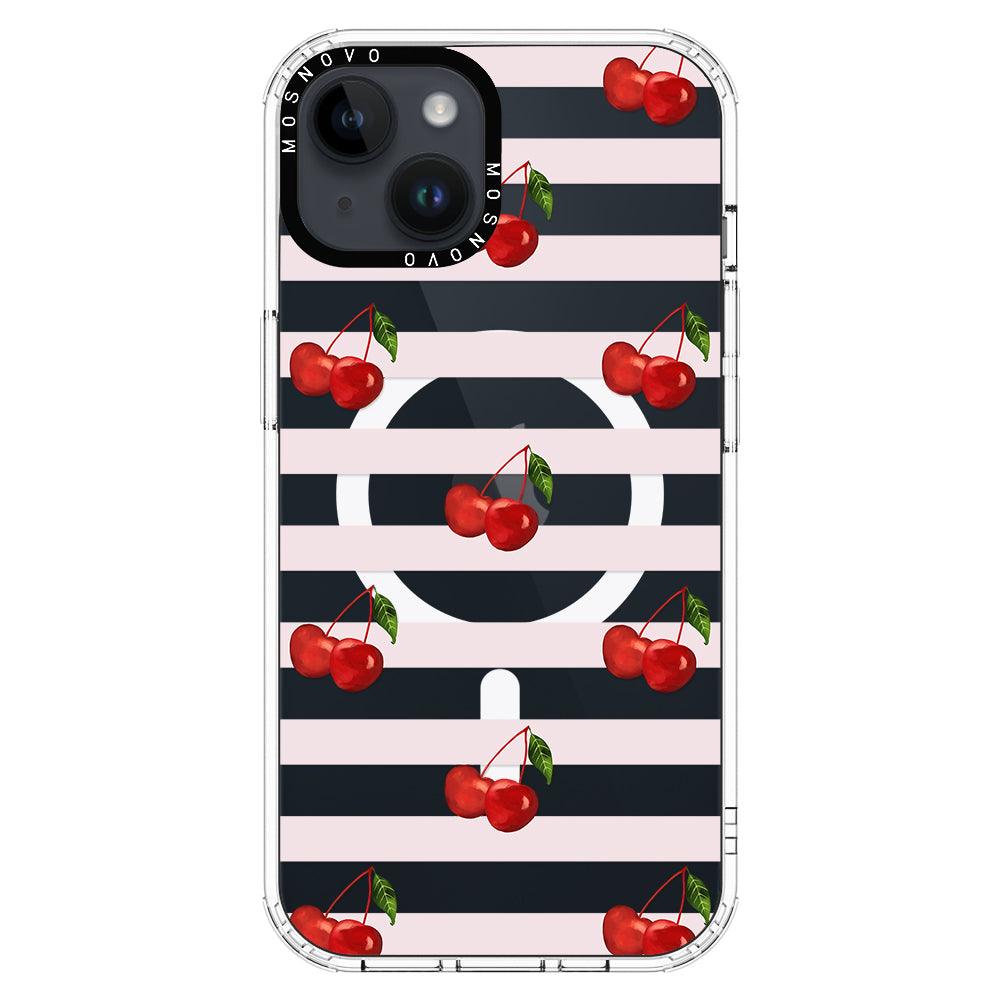 Pink Stripes Cherry Phone Case - iPhone 14 Plus Case - MOSNOVO