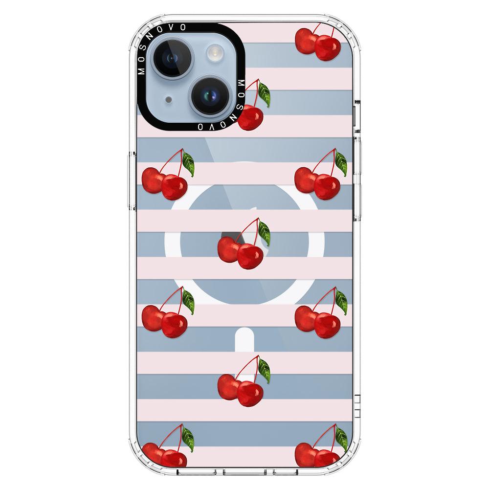 Pink Stripes Cherry Phone Case - iPhone 14 Plus Case - MOSNOVO