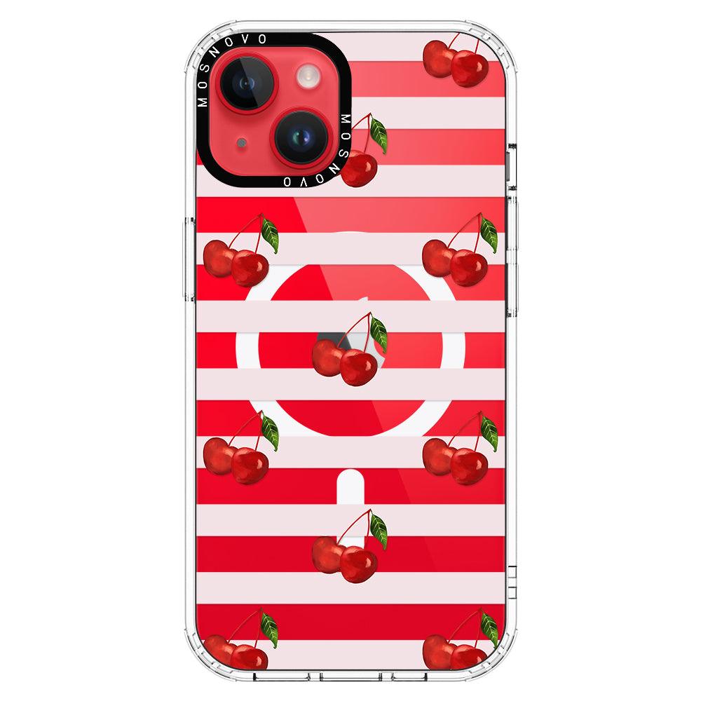 Pink Stripes Cherry Phone Case - iPhone 14 Plus Case - MOSNOVO