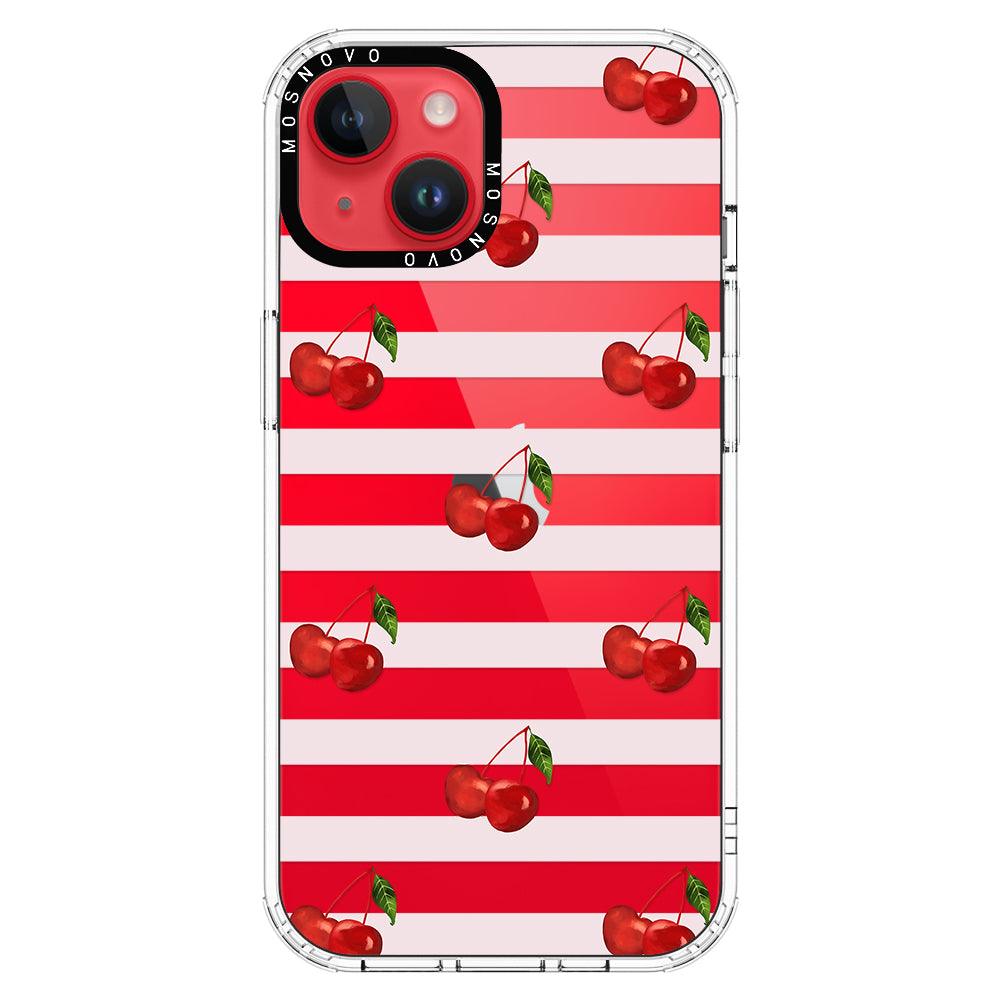 Pink Stripes Cherry Phone Case - iPhone 14 Plus Case - MOSNOVO