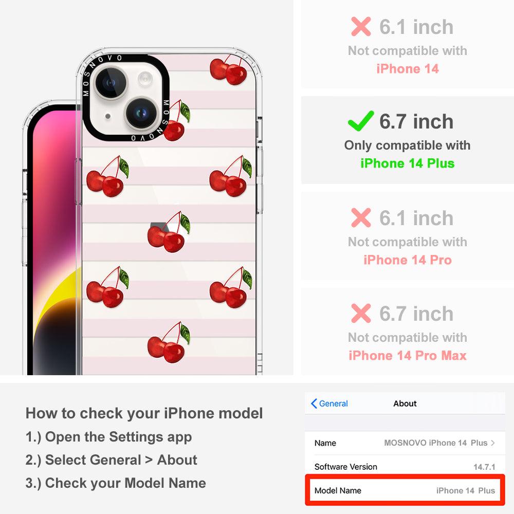 Pink Stripes Cherry Phone Case - iPhone 14 Plus Case - MOSNOVO