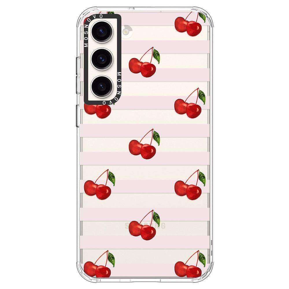 Pink Stripes Cherry Phone Case - Samsung Galaxy S23 Case - MOSNOVO