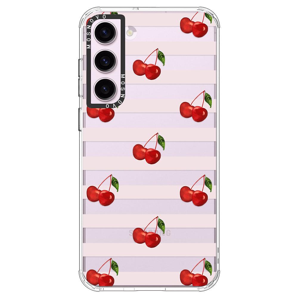 Pink Stripes Cherry Phone Case - Samsung Galaxy S23 Case - MOSNOVO