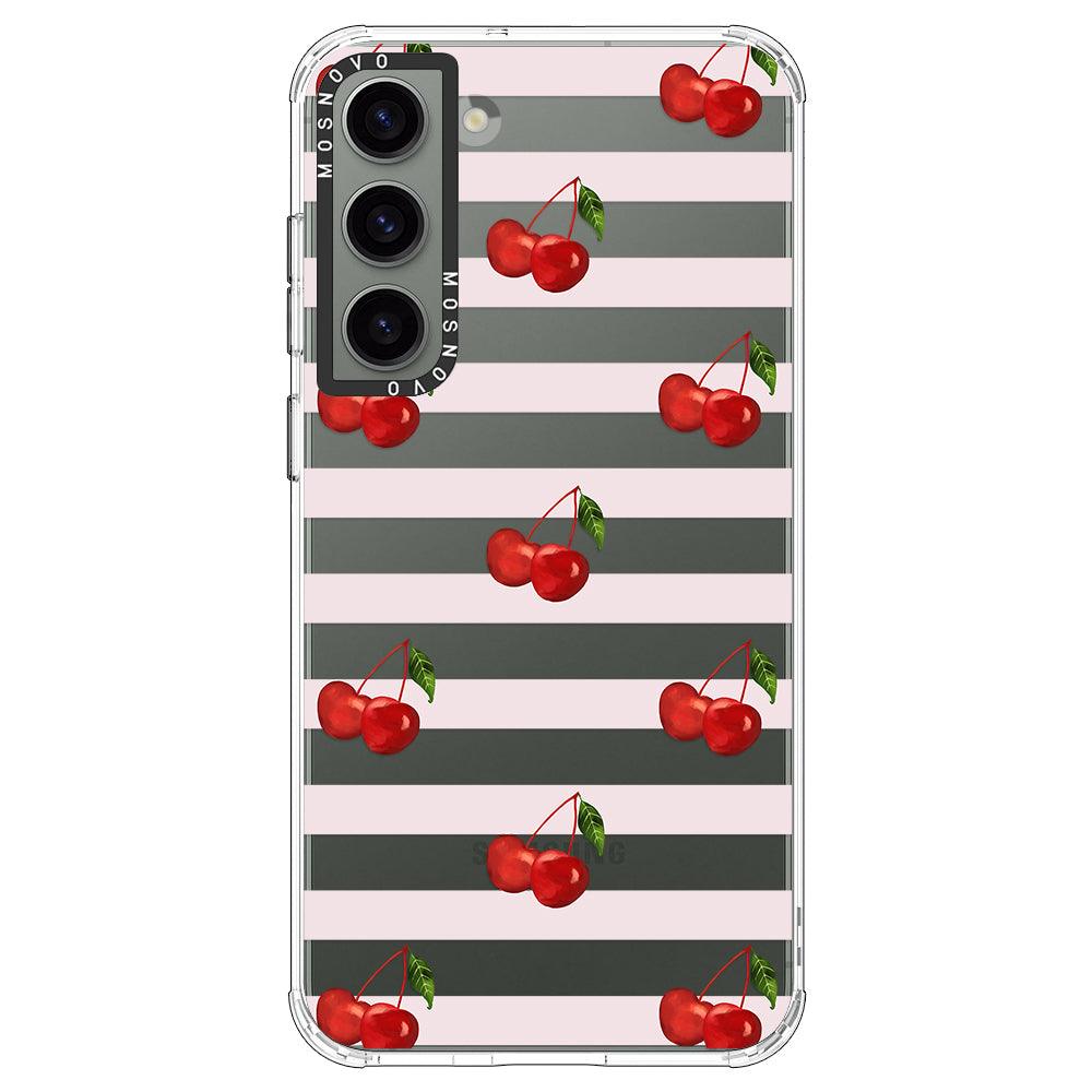 Pink Stripes Cherry Phone Case - Samsung Galaxy S23 Case - MOSNOVO