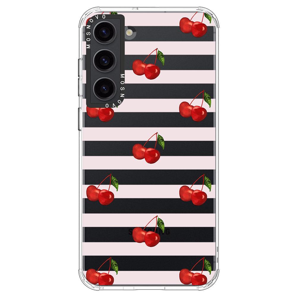 Pink Stripes Cherry Phone Case - Samsung Galaxy S23 Case - MOSNOVO