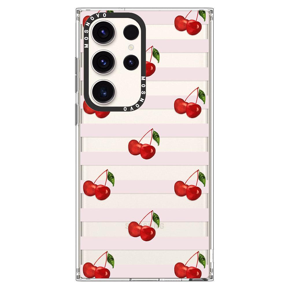 Pink Stripes Cherry Phone Case - Samsung Galaxy S23 Ultra Case - MOSNOVO