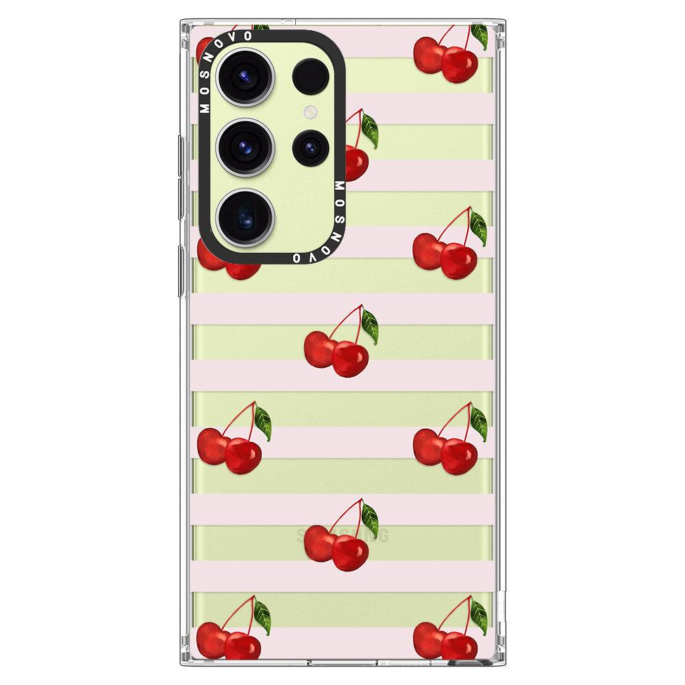 Pink Stripes Cherry Phone Case - Samsung Galaxy S23 Ultra Case - MOSNOVO