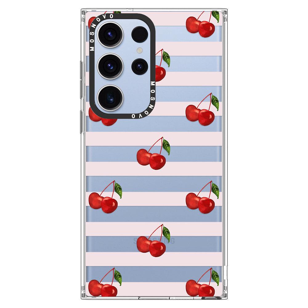 Pink Stripes Cherry Phone Case - Samsung Galaxy S23 Ultra Case - MOSNOVO