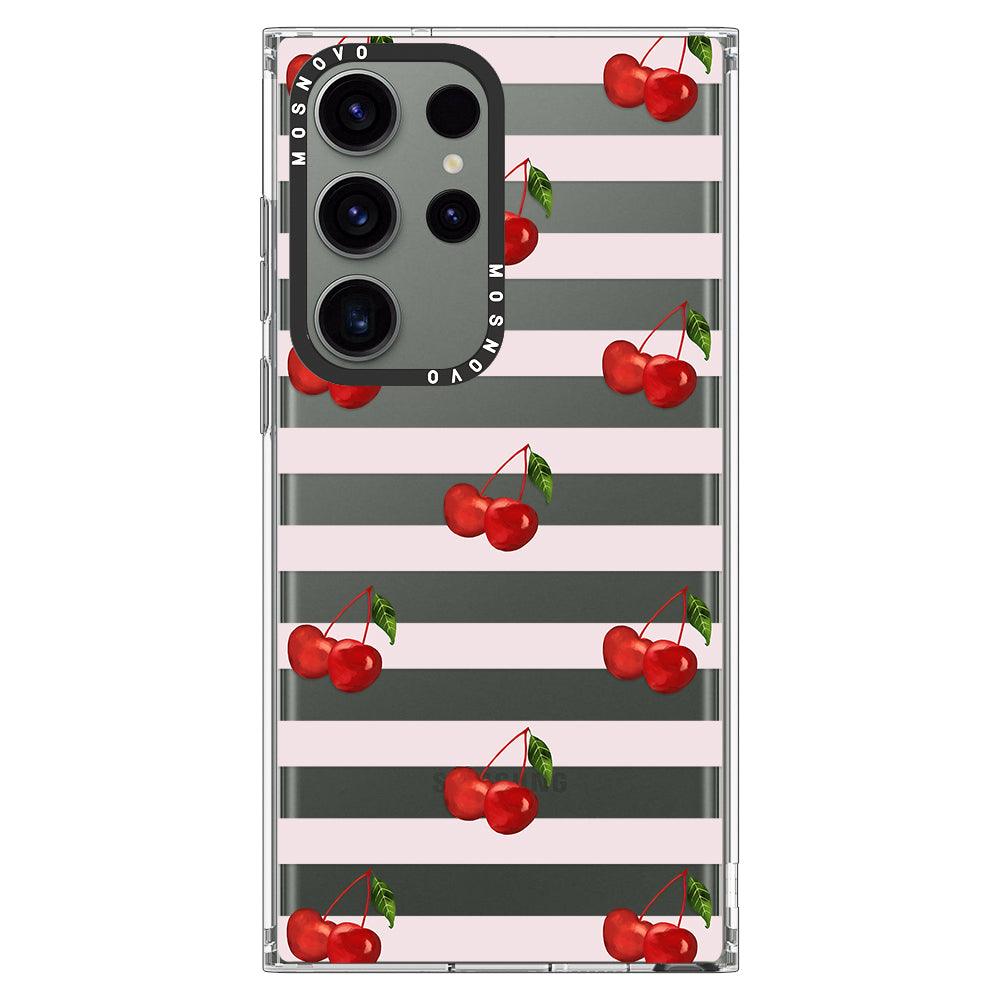 Pink Stripes Cherry Phone Case - Samsung Galaxy S23 Ultra Case - MOSNOVO