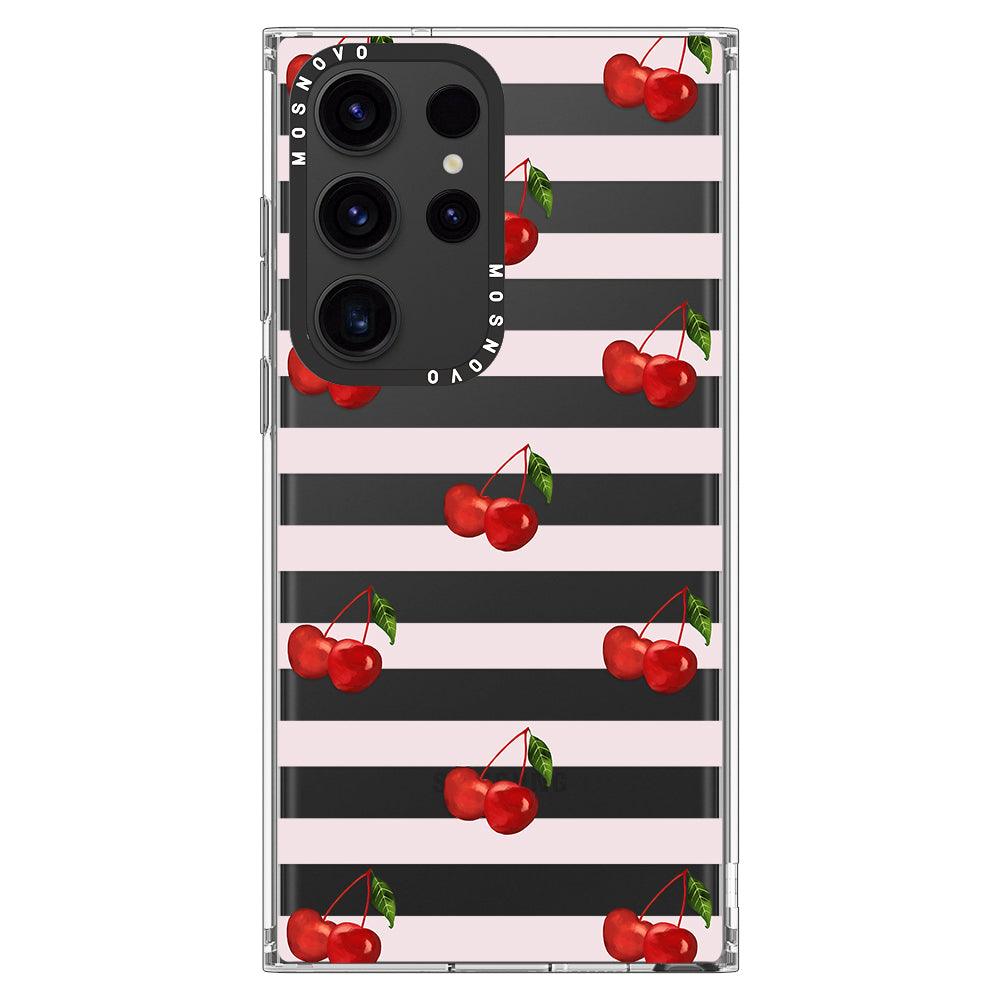 Pink Stripes Cherry Phone Case - Samsung Galaxy S23 Ultra Case - MOSNOVO