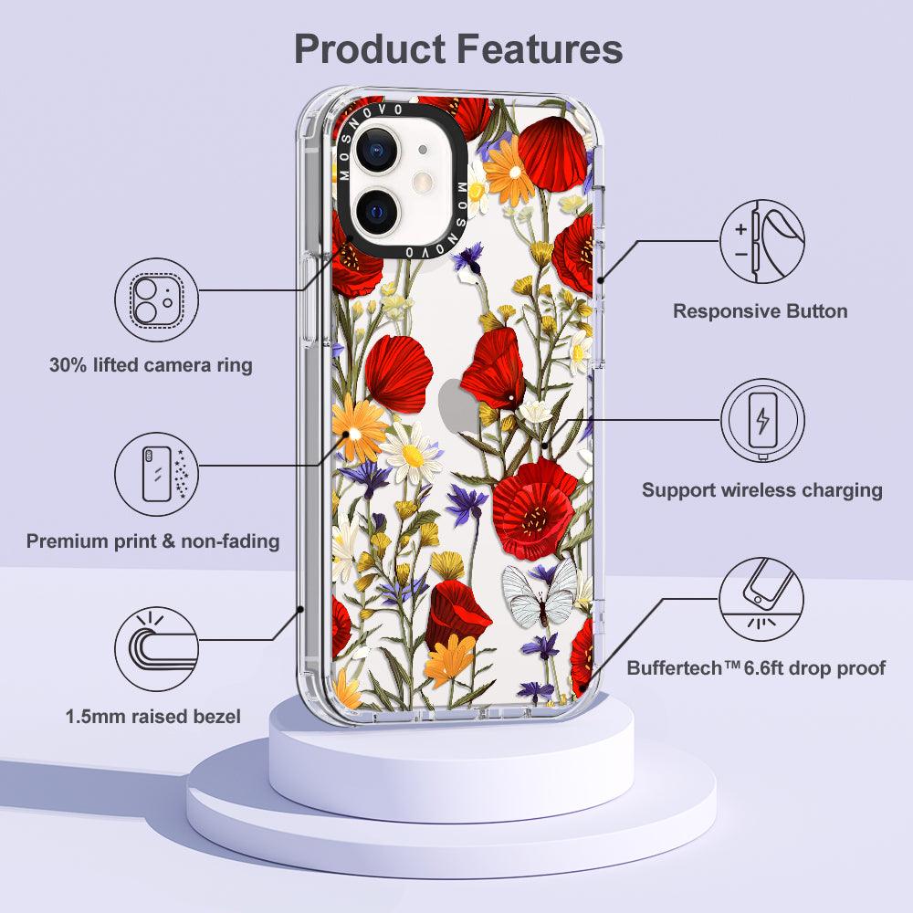 Poppy Floral Phone Case - iPhone 12 Mini Case - MOSNOVO