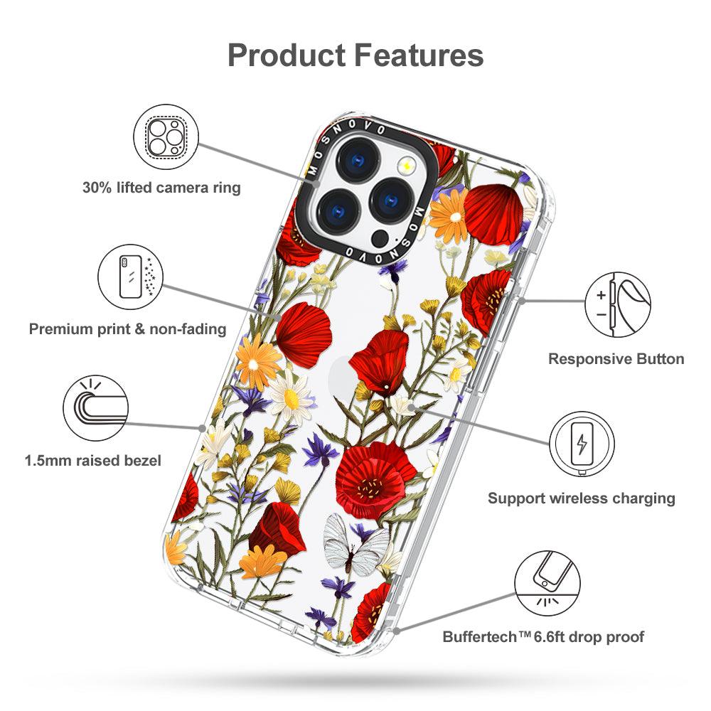 Poppy Floral Phone Case - iPhone 13 Pro Case - MOSNOVO