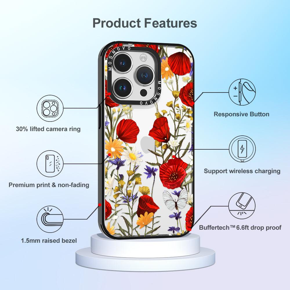 Poppy Floral Phone Case - iPhone 14 Pro Case - MOSNOVO