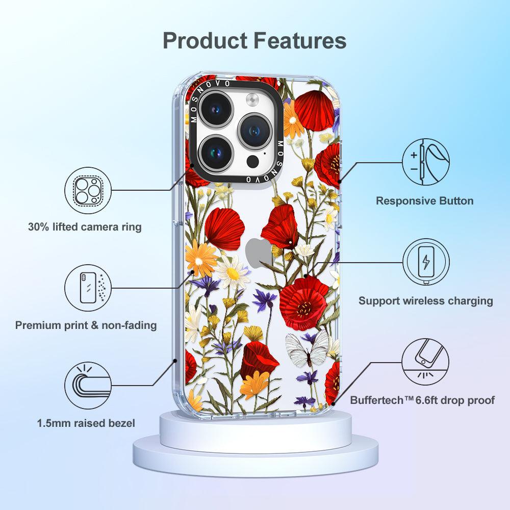 Poppy Floral Phone Case - iPhone 14 Pro Case - MOSNOVO