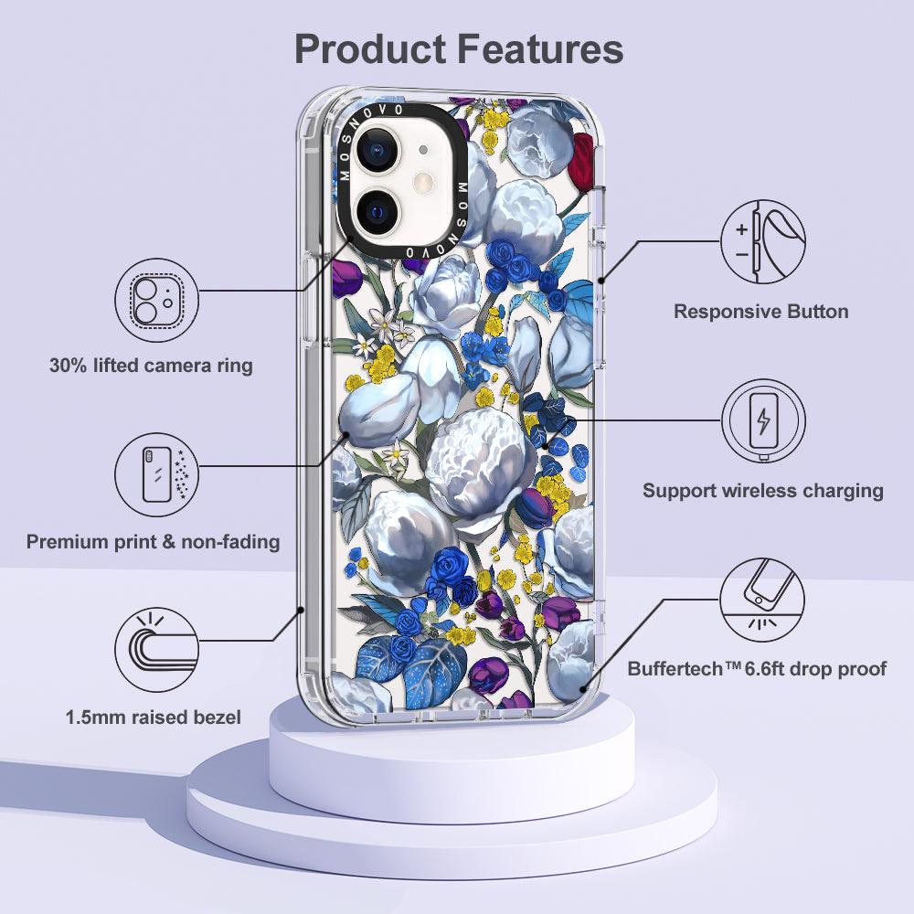 Purple Blue Floral Phone Case - iPhone 12 Mini Case - MOSNOVO