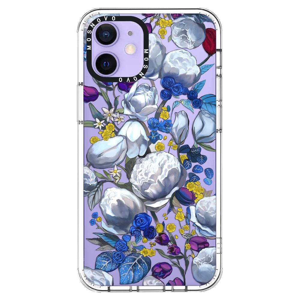 Purple Blue Floral Phone Case - iPhone 12 Mini Case - MOSNOVO