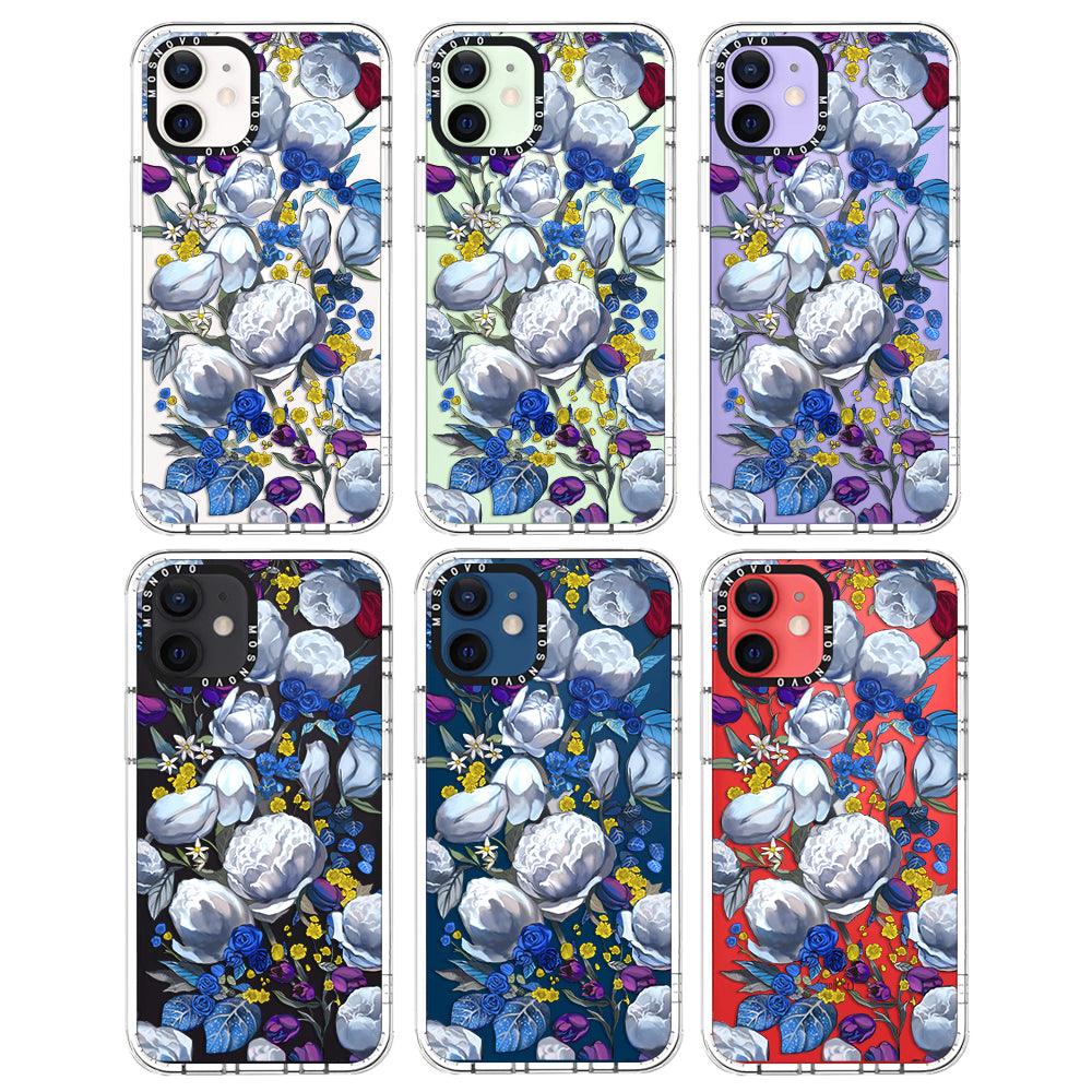 Purple Blue Floral Phone Case - iPhone 12 Mini Case - MOSNOVO