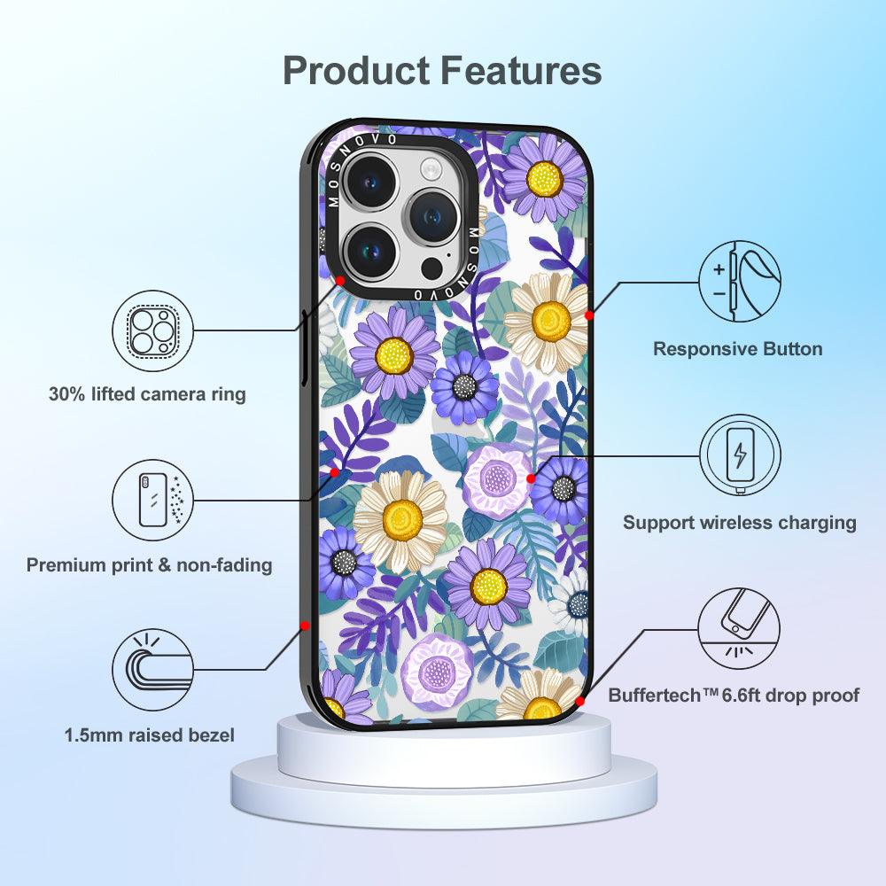 Purple Floral Phone Case - iPhone 14 Pro Max Case - MOSNOVO
