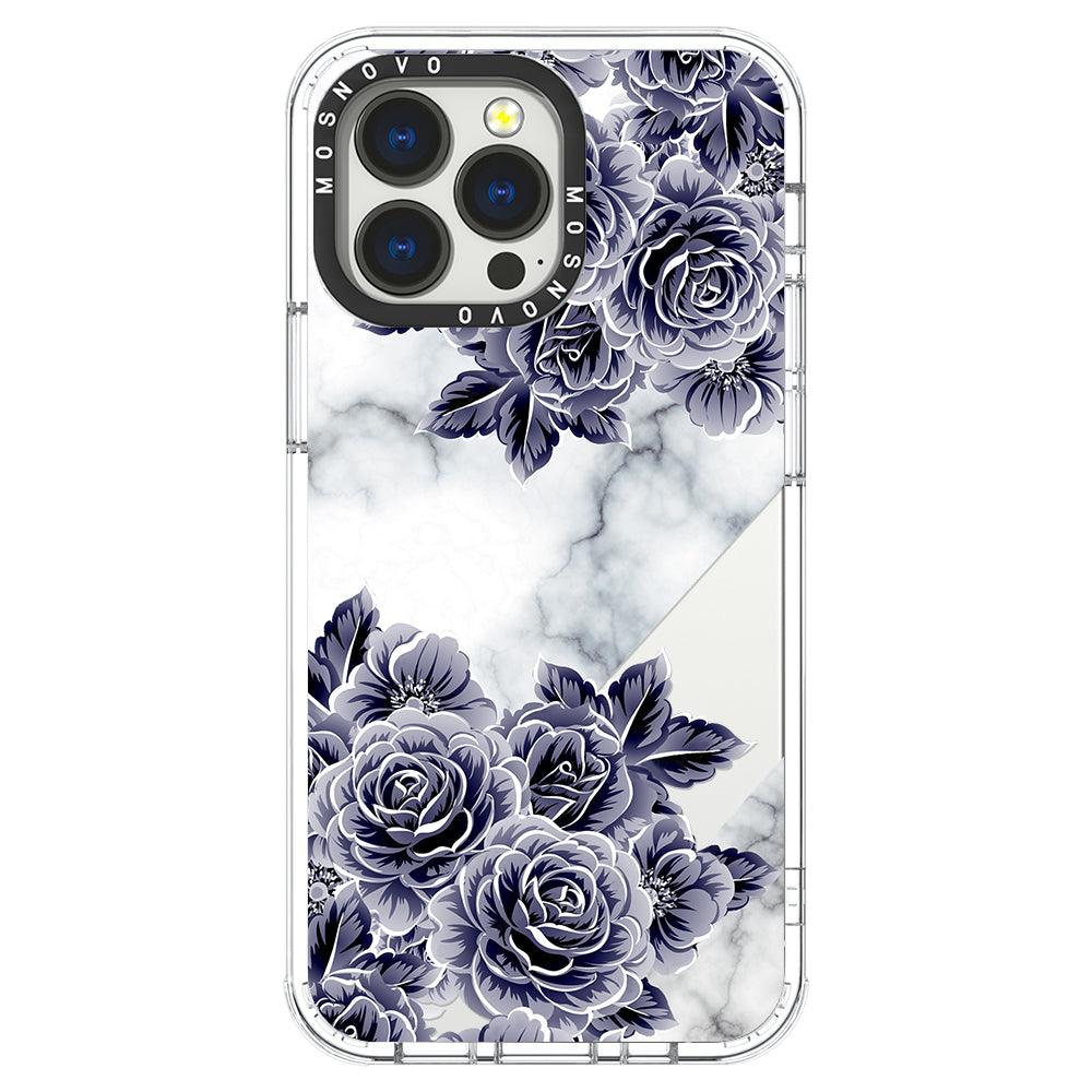 Marble with Purple Flowers Phone Case - iPhone 13 Pro Case - MOSNOVO