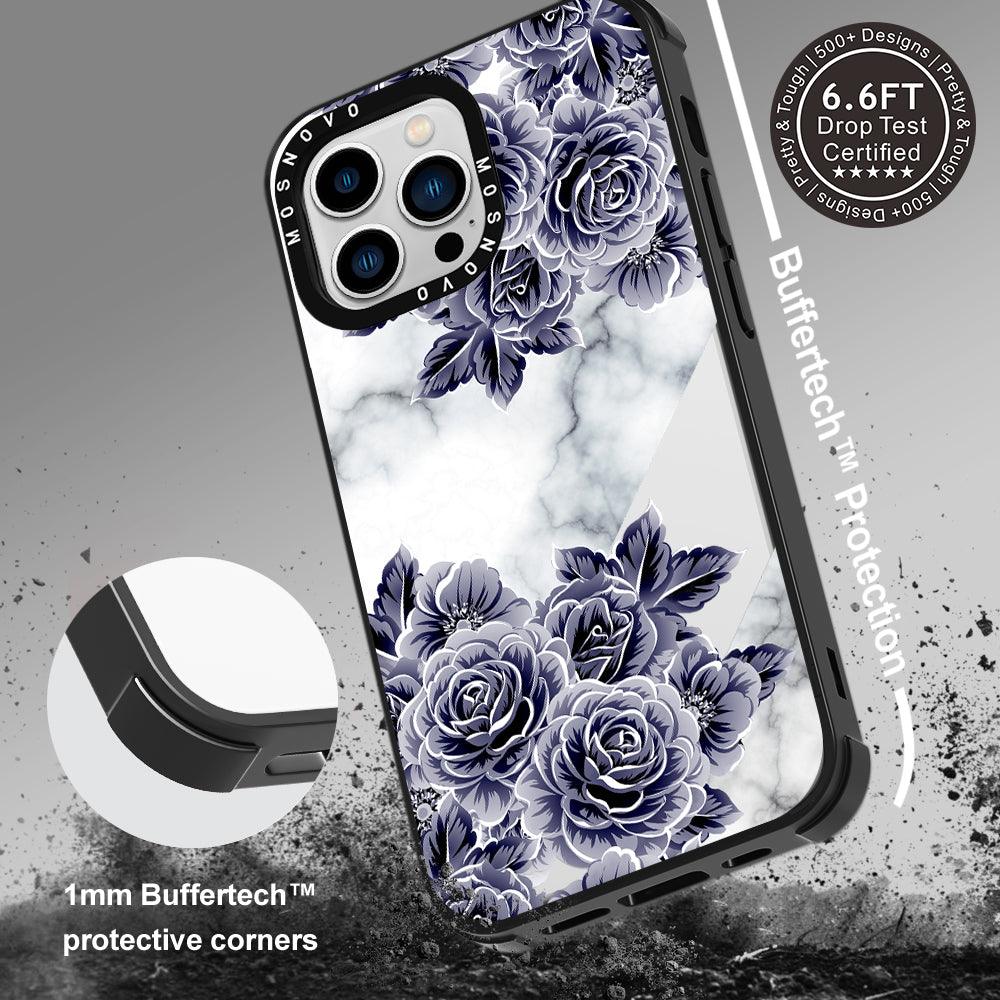 Marble with Purple Flowers Phone Case - iPhone 13 Pro Case - MOSNOVO