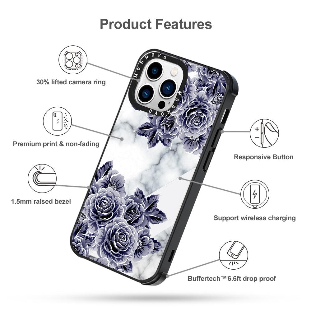 Marble with Purple Flowers Phone Case - iPhone 13 Pro Case - MOSNOVO