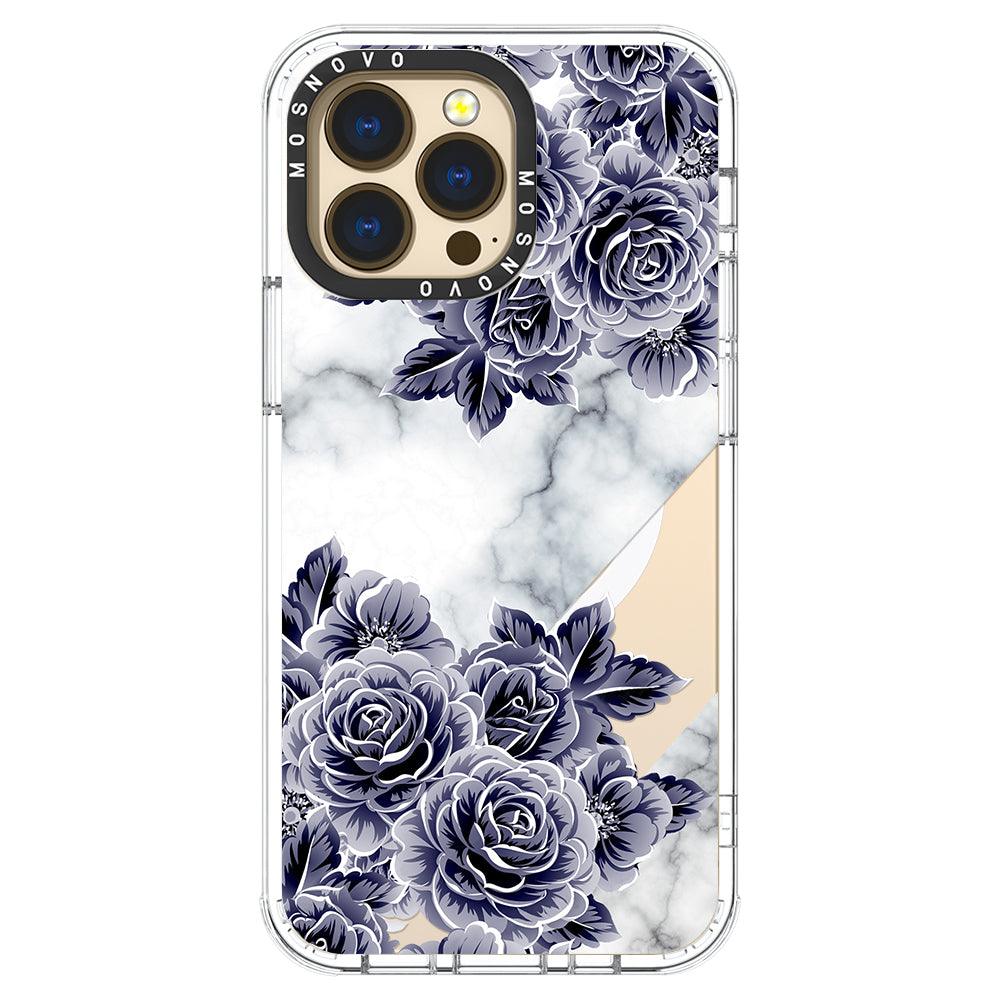 Marble with Purple Flowers Phone Case - iPhone 13 Pro Case - MOSNOVO