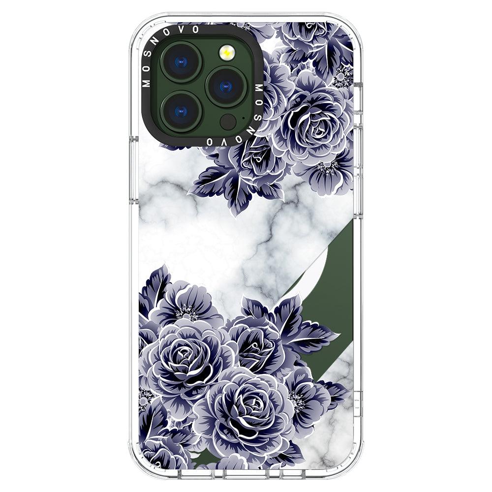 Marble with Purple Flowers Phone Case - iPhone 13 Pro Case - MOSNOVO