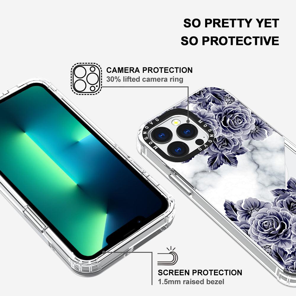 Marble with Purple Flowers Phone Case - iPhone 13 Pro Case - MOSNOVO