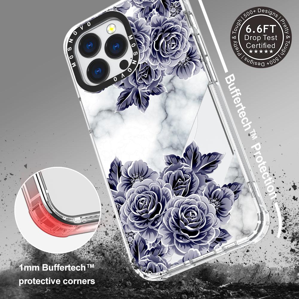 Marble with Purple Flowers Phone Case - iPhone 13 Pro Case - MOSNOVO