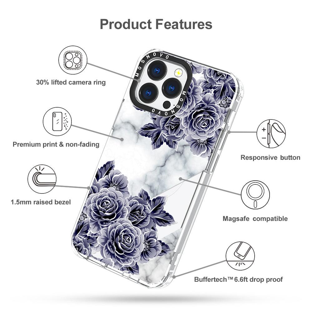 Marble with Purple Flowers Phone Case - iPhone 13 Pro Case - MOSNOVO