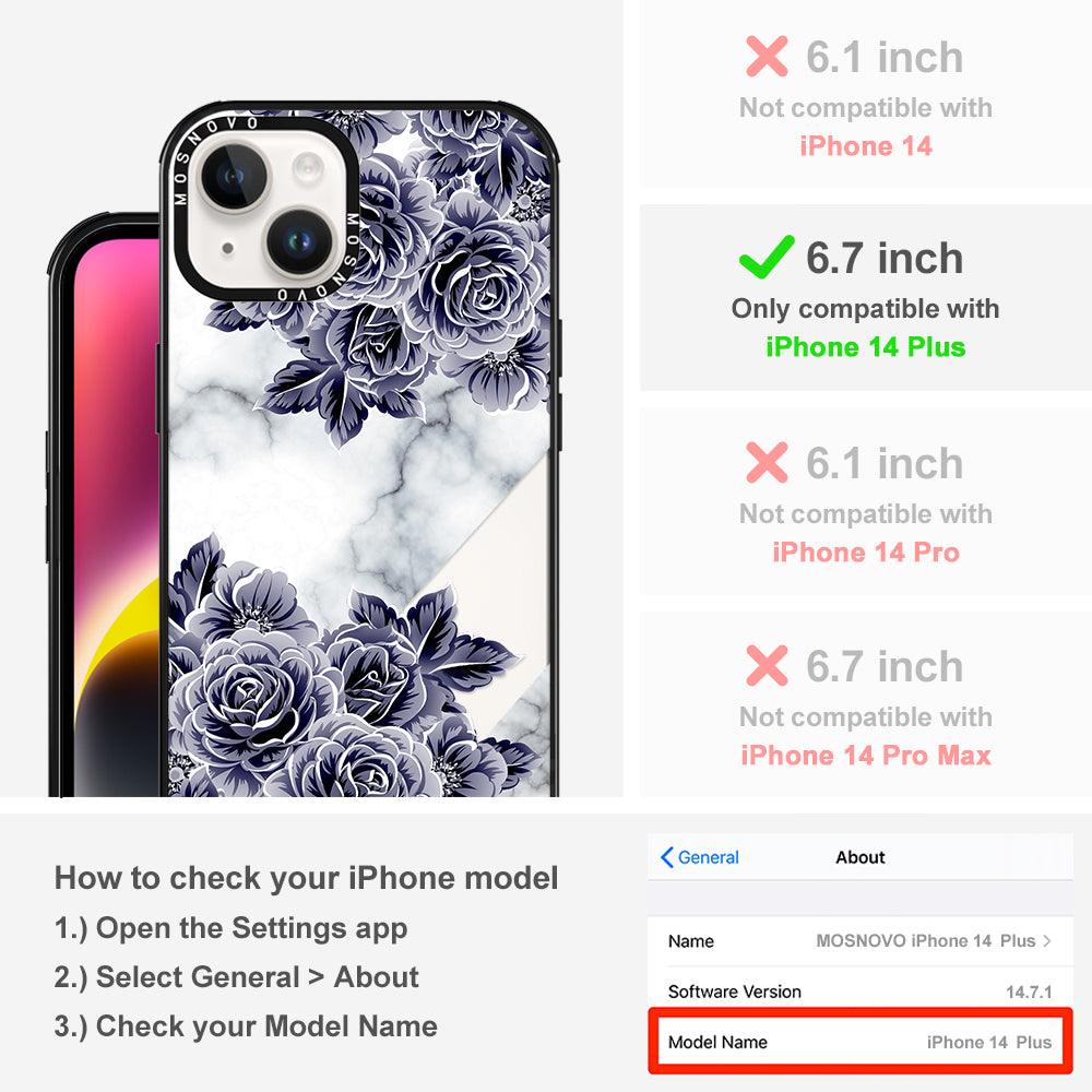 Marble with Purple Flowers Phone Case - iPhone 14 Plus Case - MOSNOVO