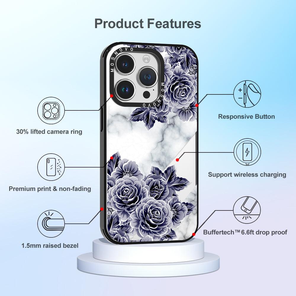 Marble with Purple Flowers Phone Case - iPhone 14 Pro Case - MOSNOVO