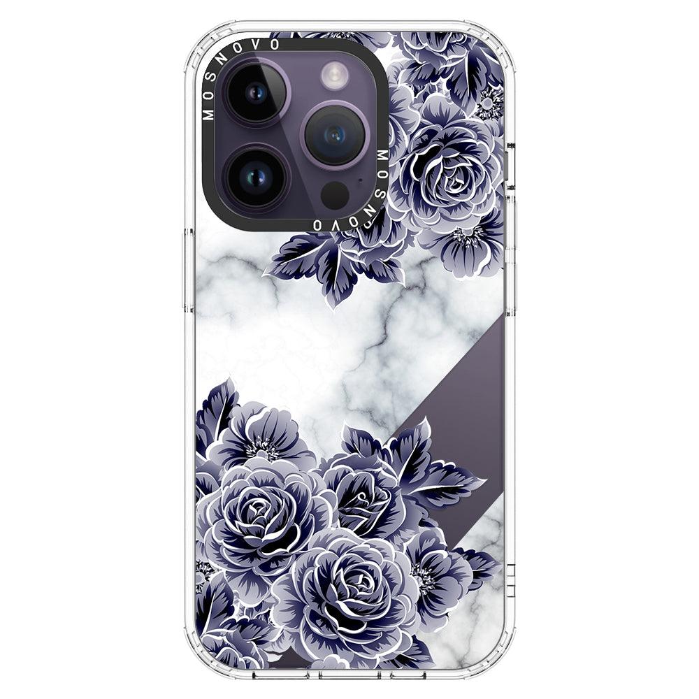 Marble with Purple Flowers Phone Case - iPhone 14 Pro Case - MOSNOVO