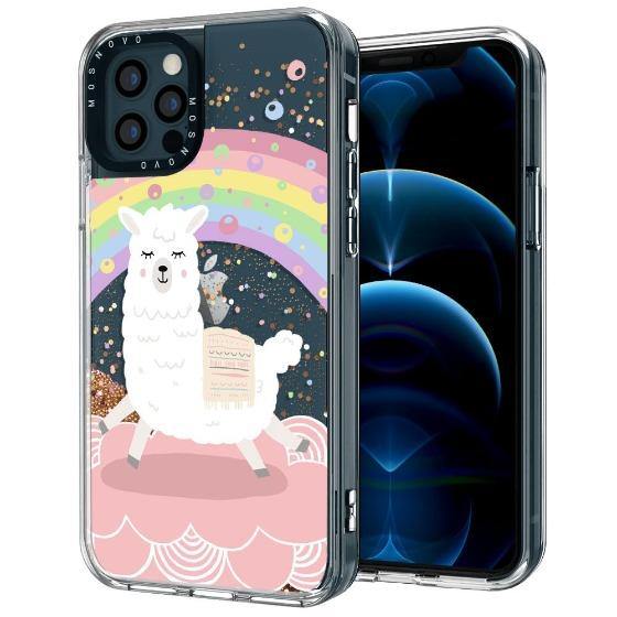 Rainbow Alpaca Glitter Phone Case - iPhone 12 Pro Case - MOSNOVO